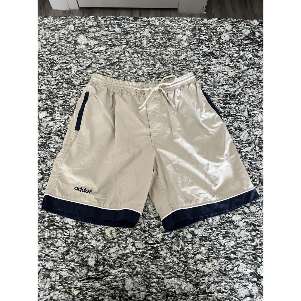 Adder Running Shorts Mens 30 Beige Navy‎ Embroidered Logo Drawstring Outdoor